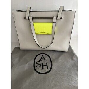 Ash bag large leather tote shoulder travel bag designer Cream with pop of neon
